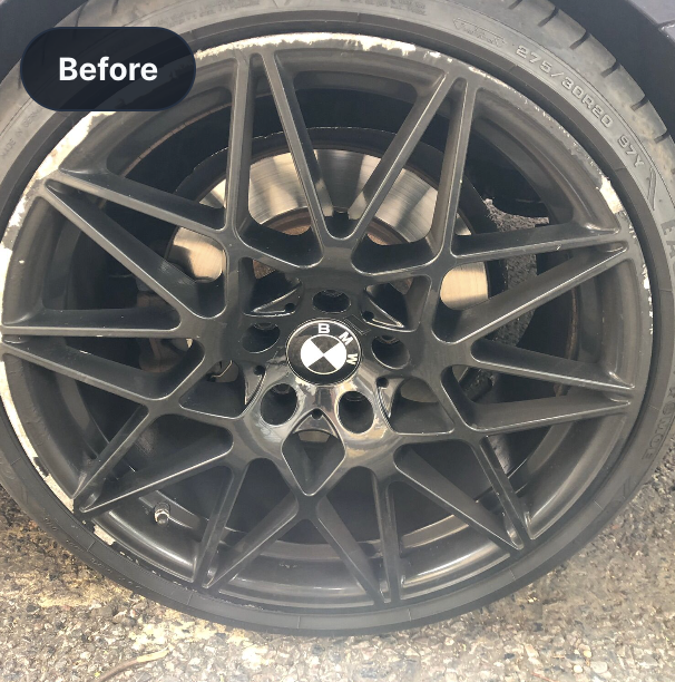 Mercedes AMG-style alloy with kerb damage before refurbishment